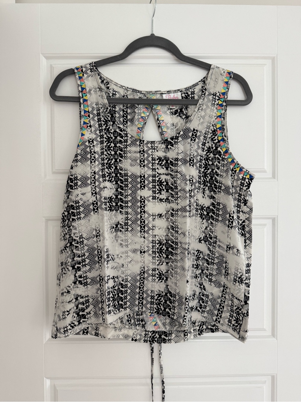Parker Black & White Geometric Tank with Colorful Trim